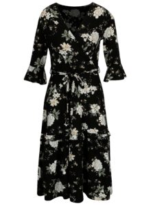 Čierne kvetované šaty s prekladaným výstrihom Dorothy Perkins