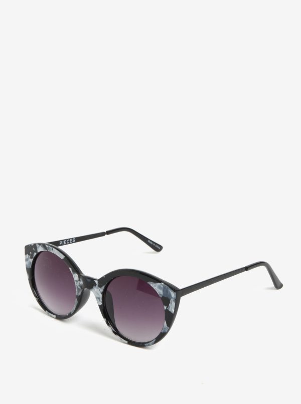 Sivo-čierne vzorované slnečné okuliare Pieces Malisa