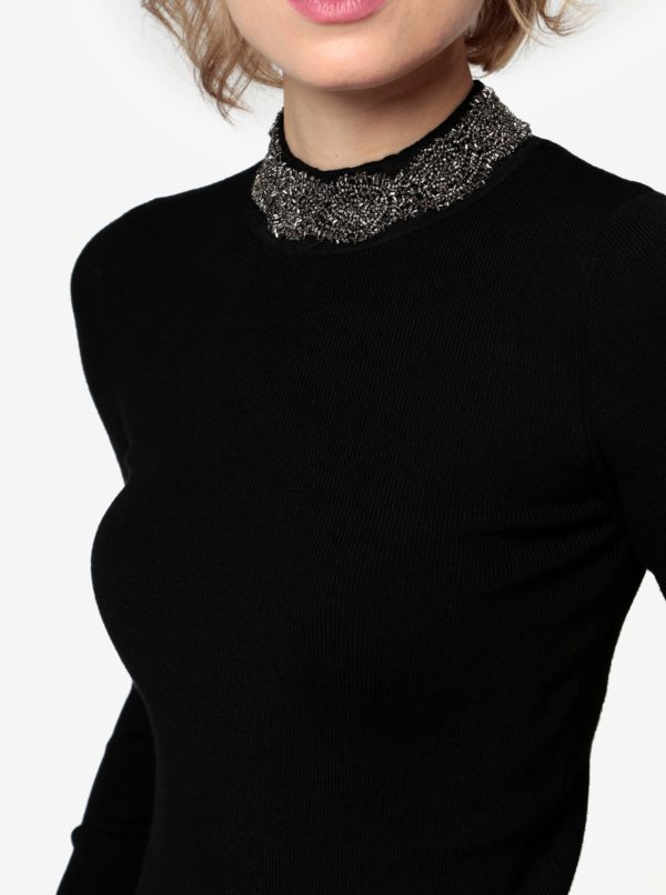 Čierny tenký sveter s korálkovou aplikáciou Oasis Embellished