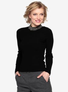 Čierny tenký sveter s korálkovou aplikáciou Oasis Embellished