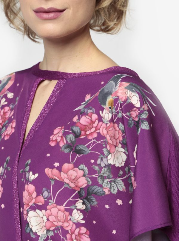 Tmavofialová kvetovaná blúzka Oasis Kimono
