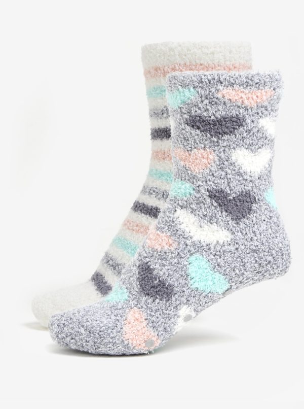 Súprava dvoch párov vzorovaných ponožiek v sivej a bielej farbe Oasis Heart