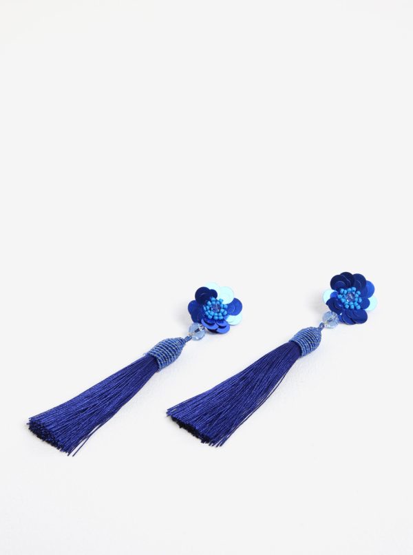 Modré náušnice s kvetovaným motívom a strapcami Pieces Joanna