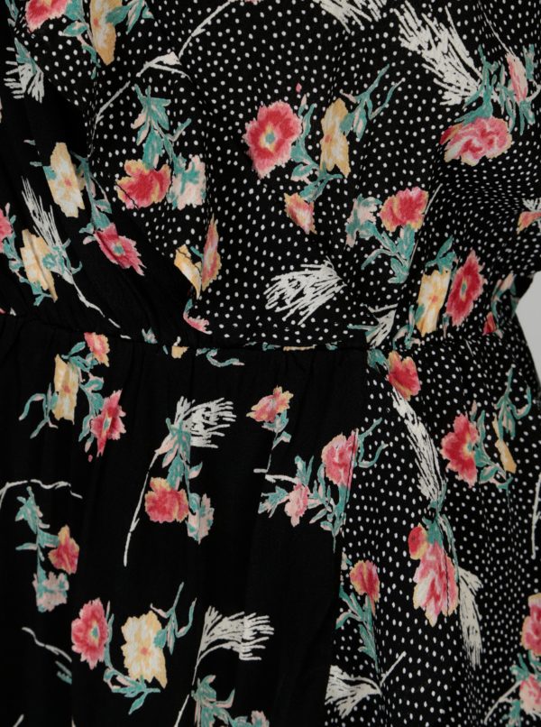 Čierne kvetované zavinovacie šaty Miss Selfridge