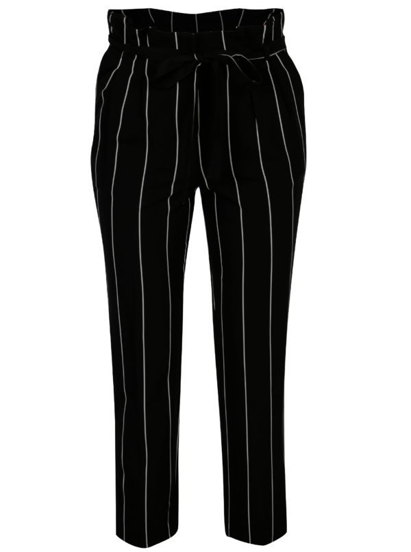 Čierno–biele pruhované skrátené nohavice Miss Selfridge