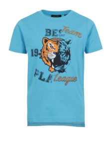 Tyrkysové chlapčenské tričko s predĺženým zadným dielom a potlačou Blue Seven