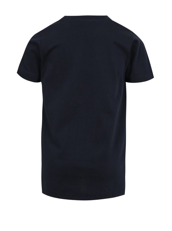 Tmavomodré chlapčenské tričko s predĺženým zadným dielom a potlačou Blue Seven