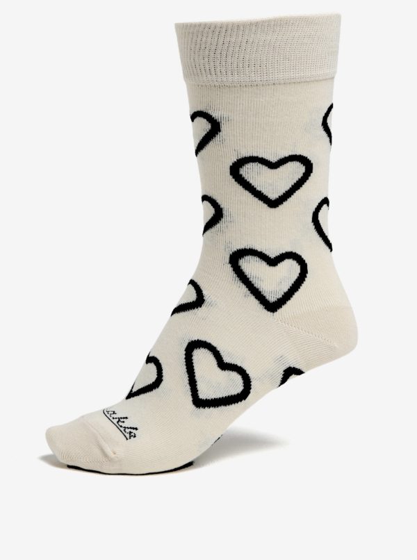 Čierno-krémové vzorované unisex ponožky Fusakle Drsňák Love