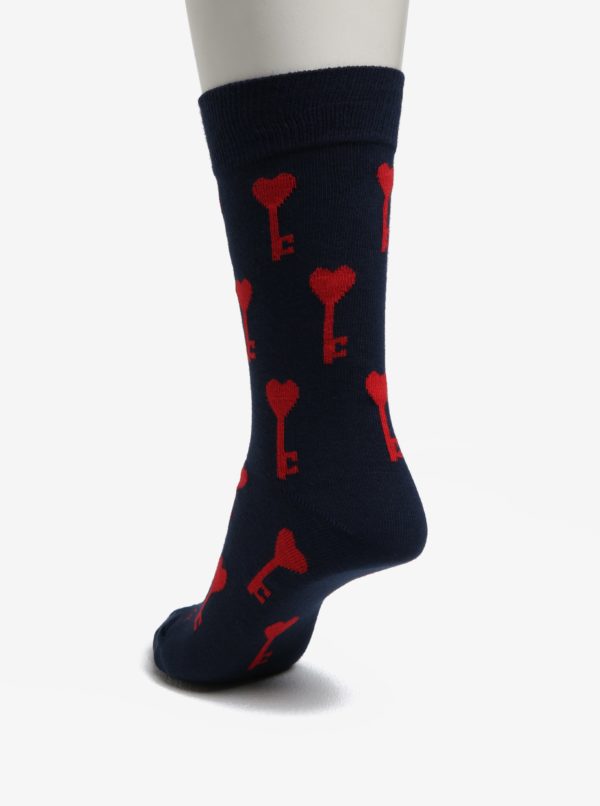 Tmavomodré vzorované unisex ponožky Fusakle Zamilovaný zámočník