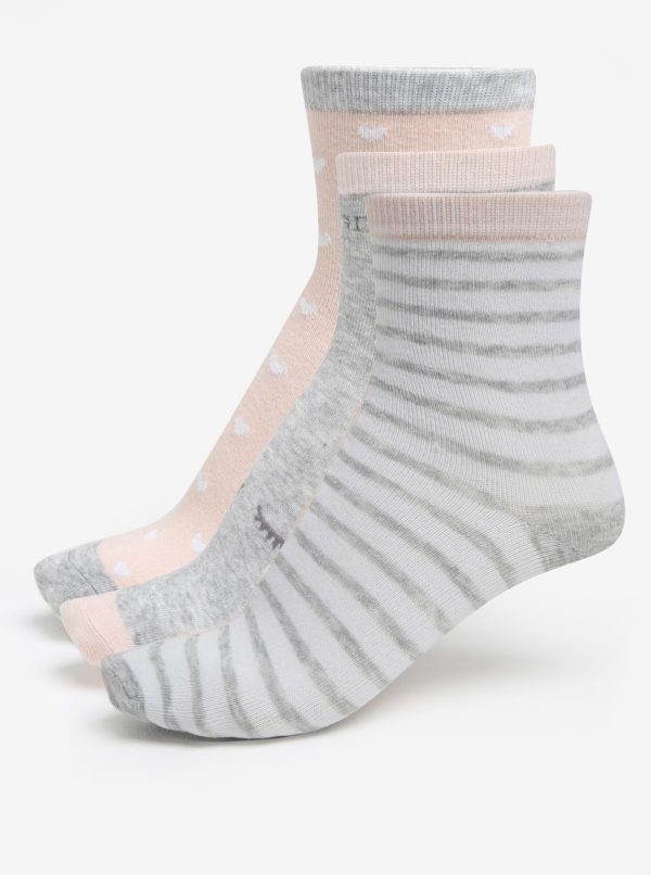 Súprava troch párov dievčenských vzorovaný ponožiek v sivo-marhuľovej farbe 5.10.15.