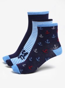 Súprava troch párov vzorovaných chlapčenských ponožiek v modrej farbe 5.10.15.