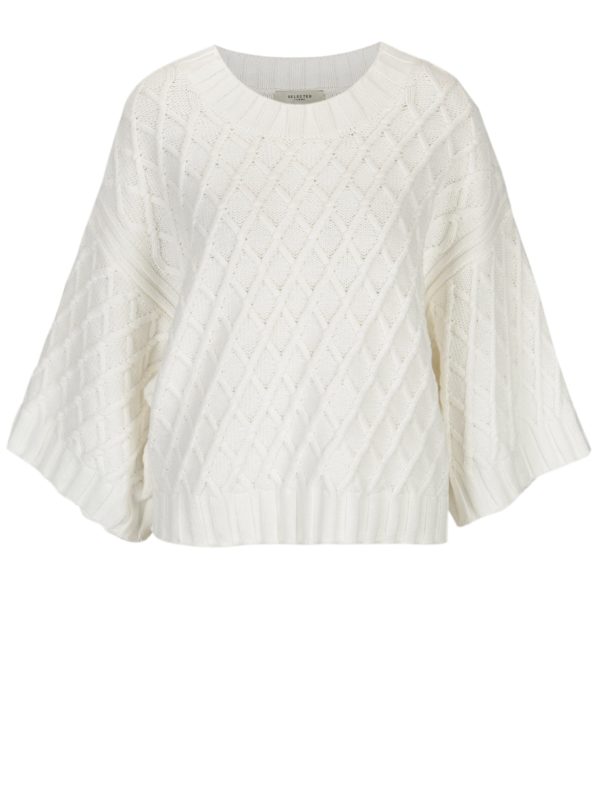 Biely sveter s jemným vzorom a širokými rukávmi Selected Femme Ivy