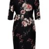 Čierne kvetované zavinovacie šaty s 3/4 rukávom Dorothy Perkins Curve