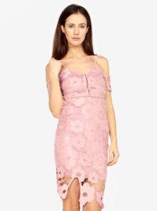 Ružové čipkované puzdrové šaty MISSGUIDED