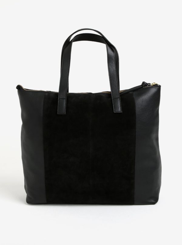 Čierna kožená kabelka so semišovou časťou Pieces Ileana