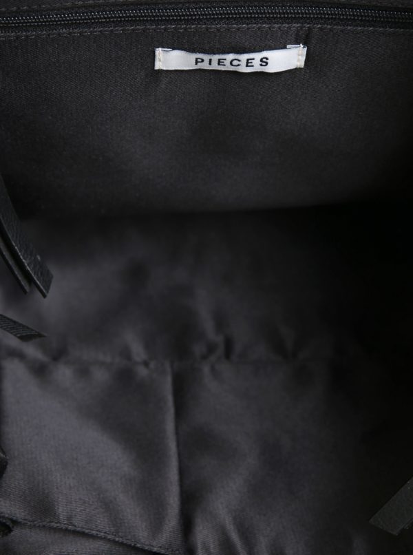 Čierna kožená kabelka so semišovou časťou Pieces Ileana