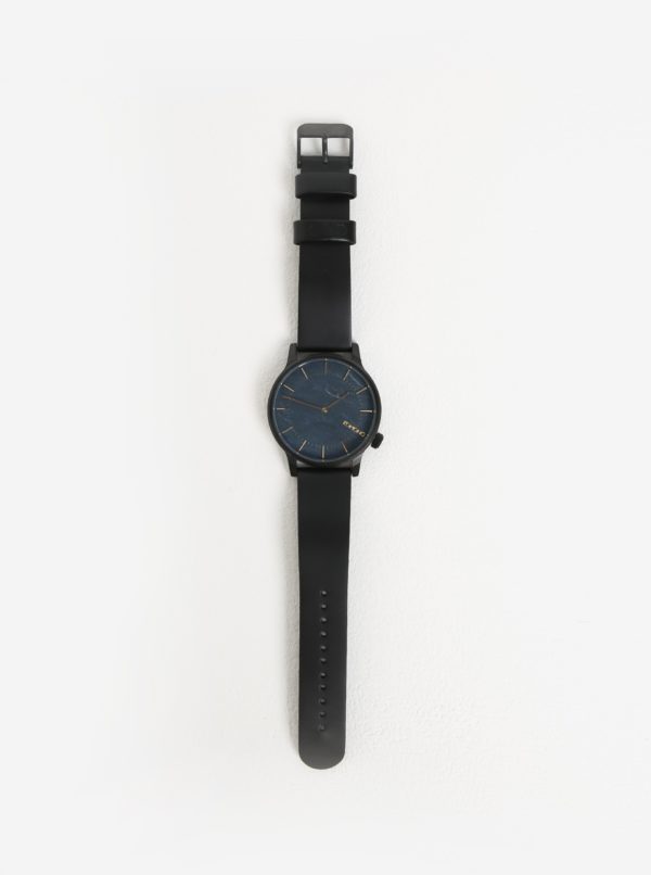 Čierne pánske hodinky s koženým remienkom Komono Winston