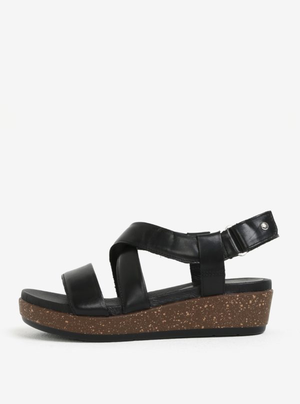 Čierne kožené sandále na klinovom podpätku Pikolinos Mykonos