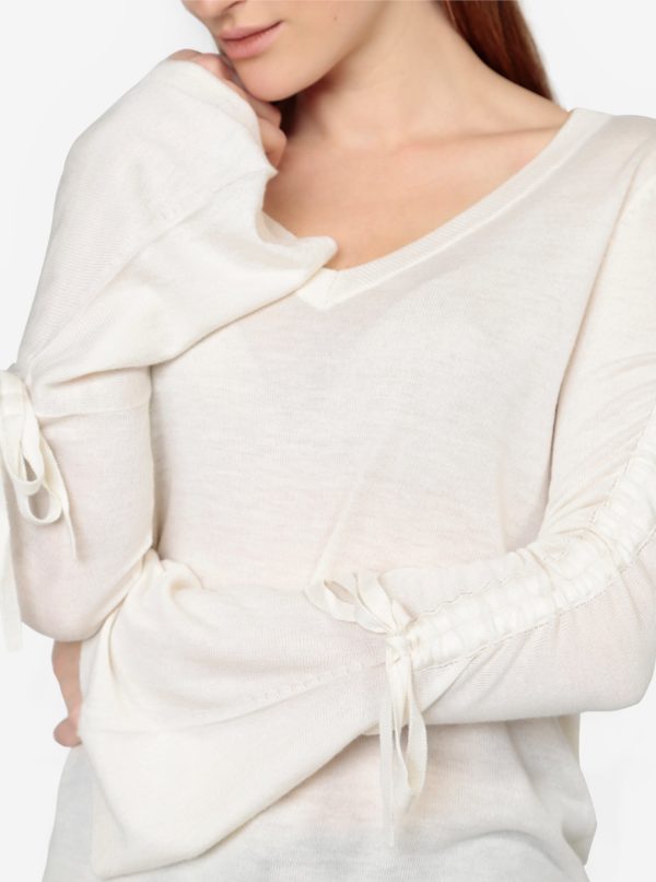 Krémový tenký sveter so zberkaním na rukávoch VERO MODA Adriana