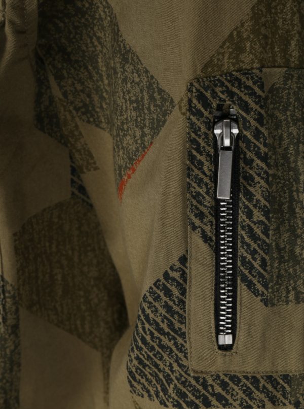 Kaki vzorovaná regular košeľa s vreckami ONLY & SONS Tank