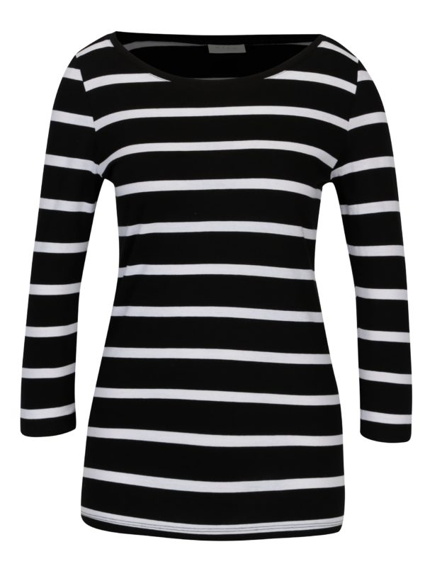 Bielo-čierne pruhované tričko s 3/4 rukávom VILA Striped