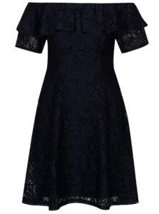 Tmavomodré čipkované šaty s odhalenými ramenami Dorothy Perkins