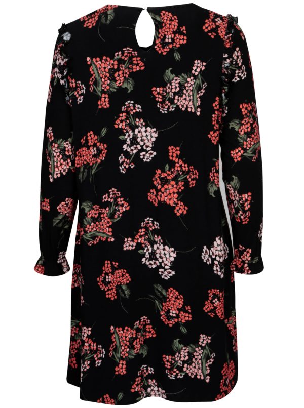 Čierne kvetované šaty s volánmi na ramenách Dorothy Perkins Curve