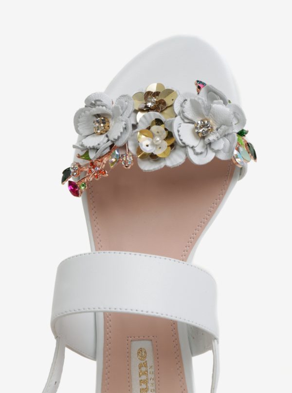Biele kožené sandáliky s kvetinovou ozdobou Dune London Kiko