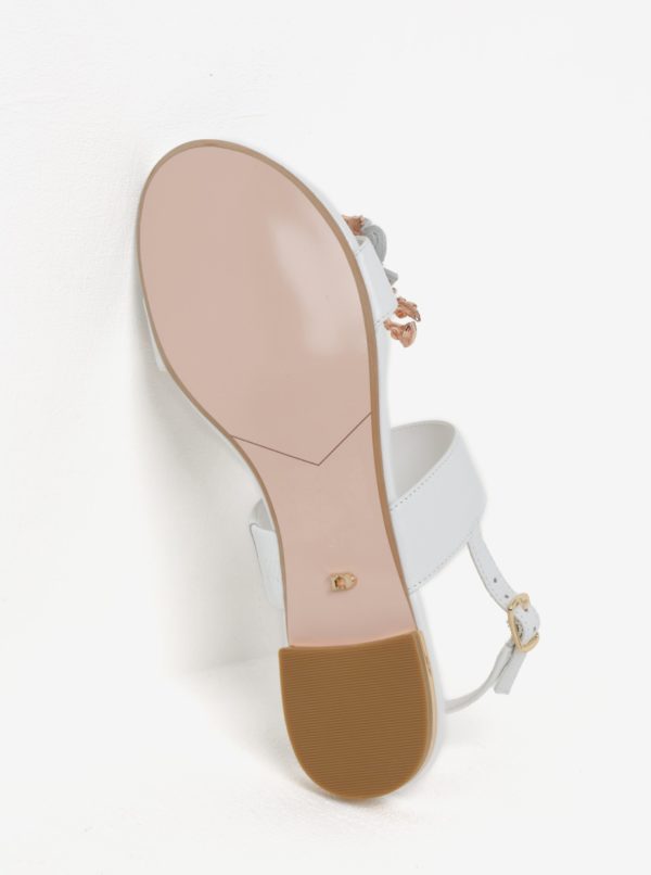 Biele kožené sandáliky s kvetinovou ozdobou Dune London Kiko