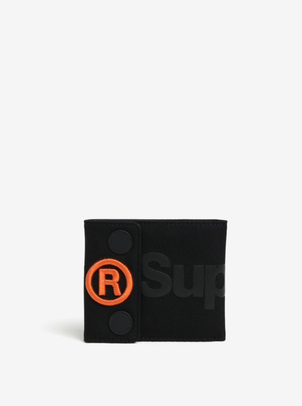Čierna peňaženka s potlačou a nášivkou Superdry Wallet