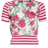 Krémovo-ružové tričko so vzorom pruhov a kvetov Blutsgeschwister 