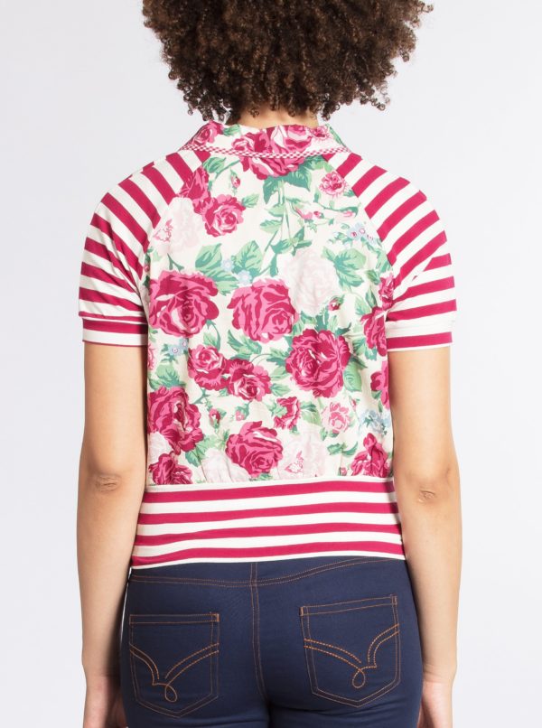 Krémovo-ružové tričko so vzorom pruhov a kvetov Blutsgeschwister 