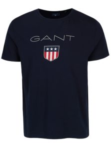 Tmavomodré pánske tričko s krátkym rukávom a potlačou loga GANT