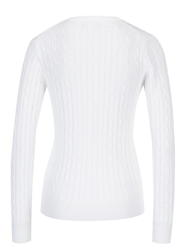 Biely dámsky pletený sveter s véčkovým výstrihom GANT