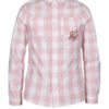 Krémovo-ružová dievčenská kockovaná košeľa s výšivkou 5.10.15.