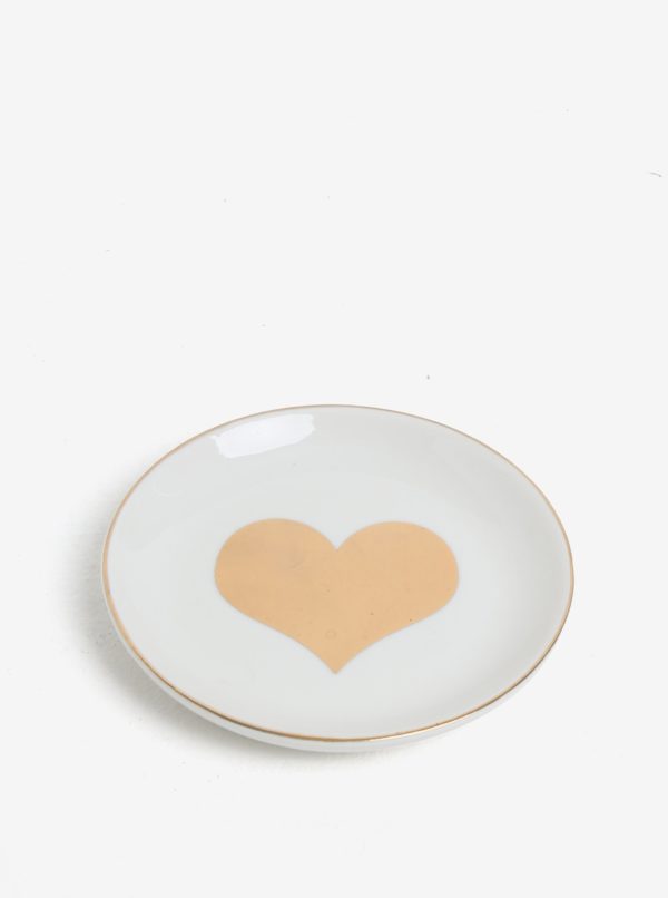 Krémový tanierik na šperky s potlačou v zlatej farbe CGB Heart
