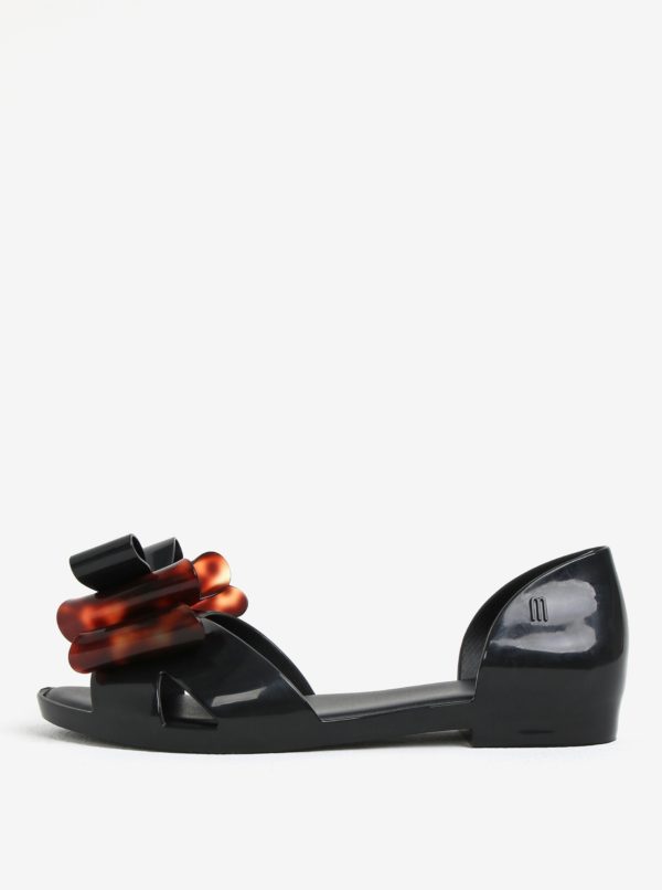 Čierne sandále s hnedou mašľou na špičke Melissa Seduction