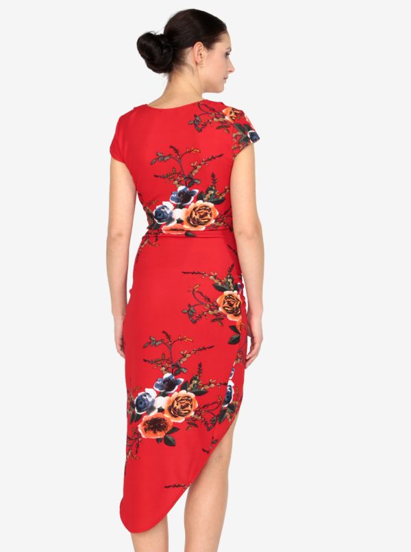 Červené kvetované asymetrické šaty AX Paris