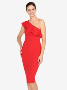 Červené asymetrické šaty s volánom AX Paris