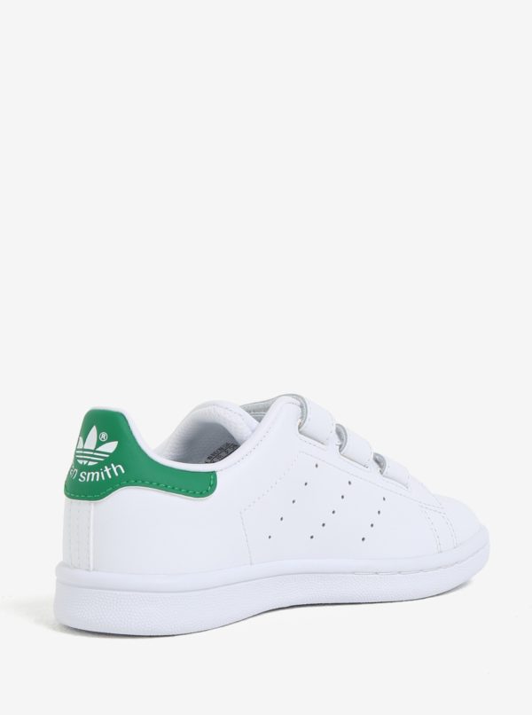 Biele detské kožené tenisky na suchý zips adidas Originals Stan Smith Cf C