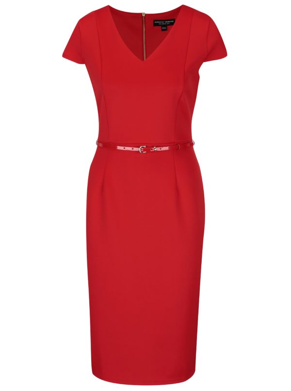 Červené puzdrové šaty s opaskom Dorothy Perkins