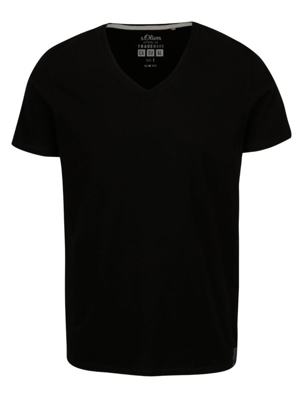 Čierne pánske tričko s véčkovým výstrihom s.Oliver