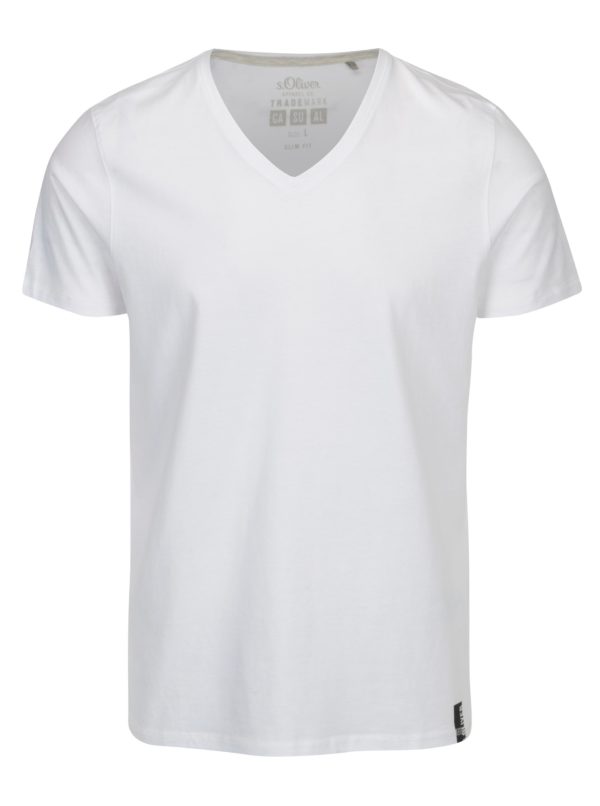 Biele pánske slim fit tričko s véčkovým výstrihom s.Oliver