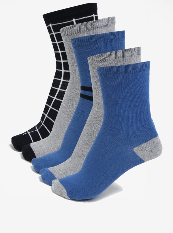 Súprava piatich párov chlapčenských ponožiek v modrej, sivej a čiernej farbe name it Vak