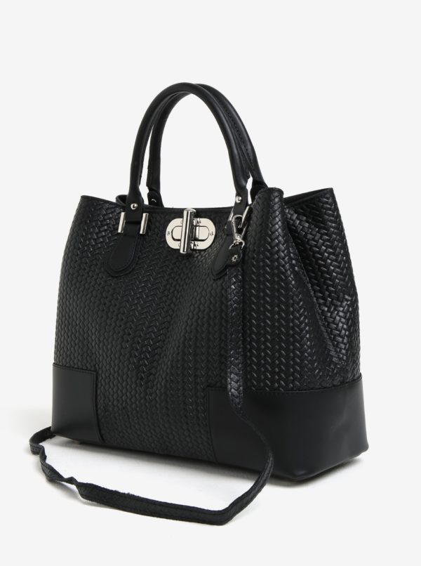 Čierna dámska kožená kabelka so vzorom KARA