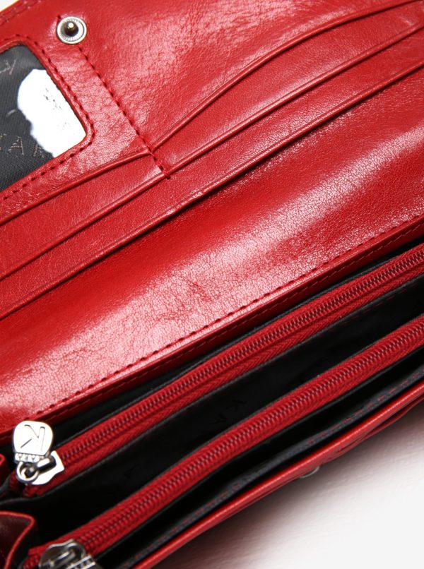 Červená dámska veľká kožená peňaženka KARA