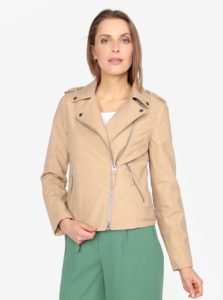 Béžová koženková bunda s asymetrickým zipsom Miss Selfridge