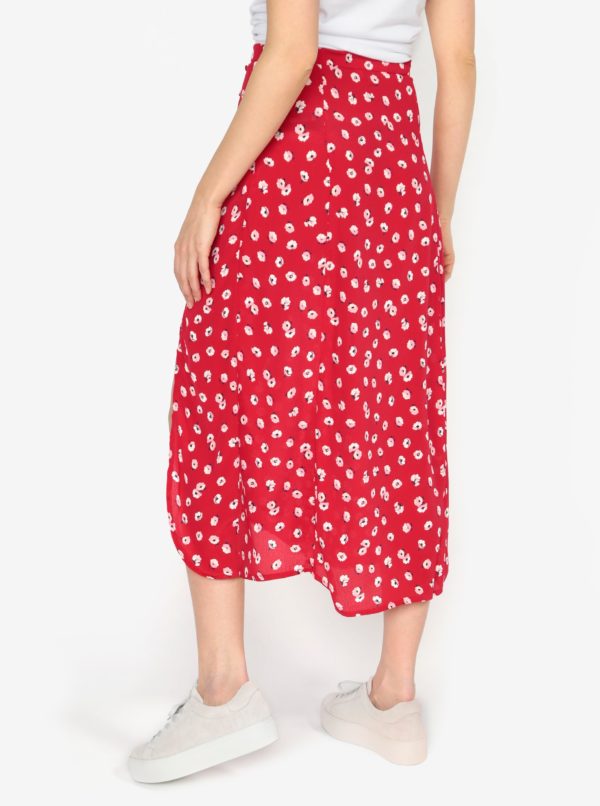 Červená kvetovaná priesvitná sukňa s rozparkom Miss Selfridge
