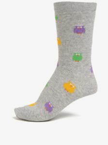 Svetlosivé dámske melírované ponožky s motívom sov ZOOT