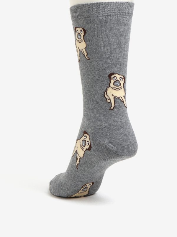 Sivé dámske ponožky s motívom mopslíkov ZOOT
